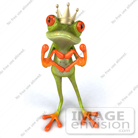 #42836 Royalty-Free (RF) Clipart Illustration of a 3d Red Eyed Tree Frog Prince Making A Heart With His Fingers - Pose 2 by Julos