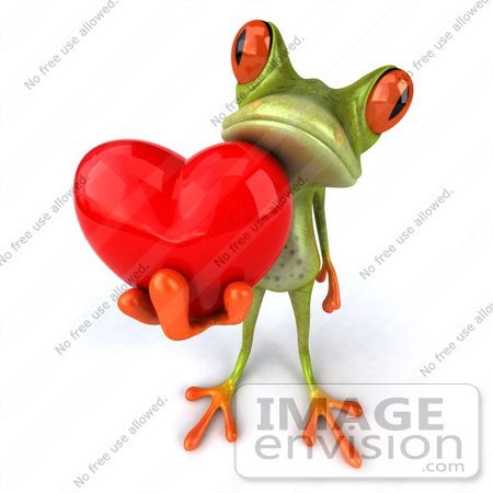 #42839 Royalty-Free (RF) Clipart Illustration of a 3d Red Eyed Tree Frog Giving A Red Heart - Pose 2 by Julos