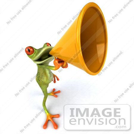 #42843 Royalty-Free (RF) Clipart Illustration of a 3d Red Eyed Tree Frog Speaking Through A Megaphone - Pose 3 by Julos