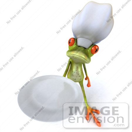 #42849 Royalty-Free (RF) Clipart Illustration of a 3d Red Eyed Tree Frog Chef Holding A Platter - Pose 2 by Julos