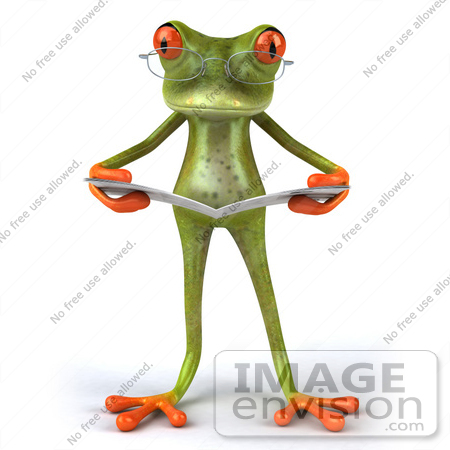#42855 Royalty-Free (RF) Clipart Illustration of a 3d Red Eyed Tree Frog Wearing Glasses And Reading - Pose 1 by Julos