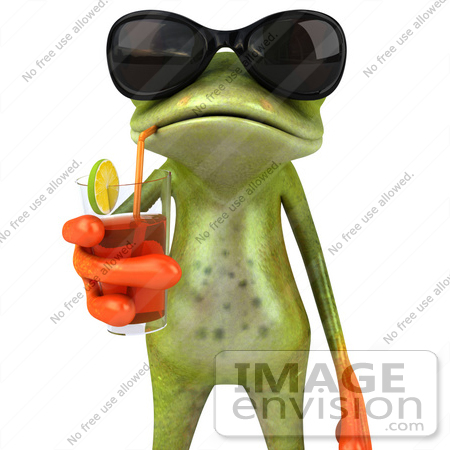 #42859 Royalty-Free (RF) Clipart Illustration of a 3d Red Eyed Tree Frog Sipping A Drink And Wearing Shades - Pose 2 by Julos