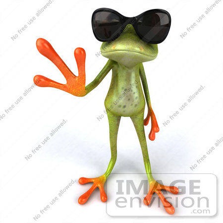 #42860 Royalty-Free (RF) Clipart Illustration of a 3d Red Eyed Tree Frog Waving And Wearing Shades - Pose 3 by Julos