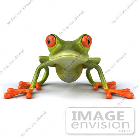 #42864 Royalty-Free (RF) Clipart Illustration of a 3d Red Eyed Tree Frog Resting On All Fours And Facing Front by Julos
