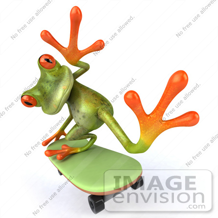 #42865 Royalty-Free (RF) Clipart Illustration of a 3d Green Tree Skater Frog Skateboarding - Pose 5 by Julos