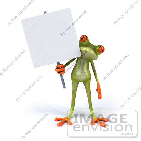 #42868 Royalty-Free (RF) Clipart Illustration of a 3d Red Eyed Tree Frog Holding A Sign On A Post - Pose 1 by Julos