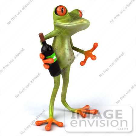 #42869 Royalty-Free (RF) Clipart Illustration of a 3d Red Eyed Tree Frog Holding A Bottle Of Wine - Pose 2 by Julos