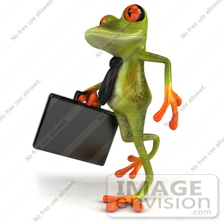 #42873 Royalty-Free (RF) Clipart Illustration of a 3d Red Eyed Tree Frog Business Man Carrying A Briefcase - Pose 3 by Julos