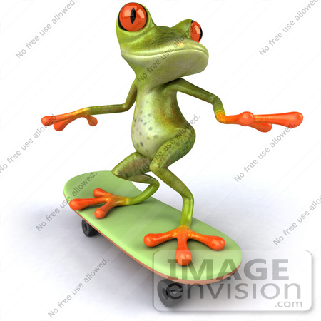 #42878 Royalty-Free (RF) Clipart Illustration of a 3d Green Tree Skater Frog Skateboarding - Pose 2 by Julos