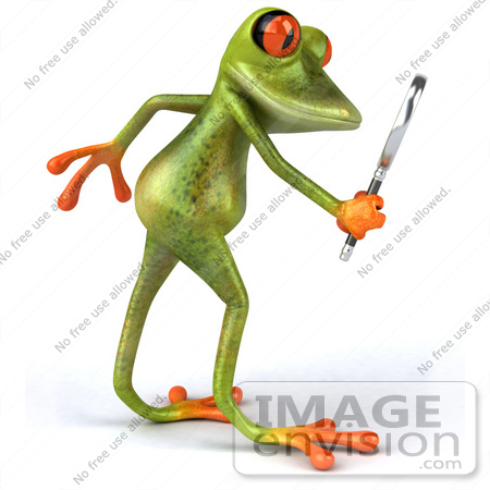 #42883 Royalty-Free (RF) Clipart Illustration of a 3d Red Eyed Tree Frog Using A Magnifying Glass - Pose 2 by Julos