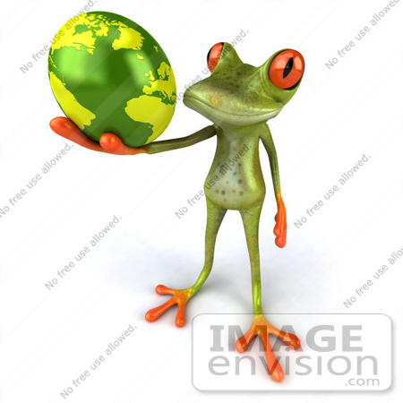 #42887 Royalty-Free (RF) Clipart Illustration of a 3d Red Eyed Tree Frog Holding The Planet - Pose 7 by Julos