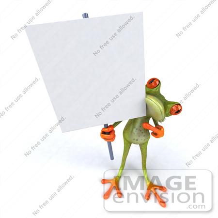 #42891 Royalty-Free (RF) Clipart Illustration of a 3d Red Eyed Tree Frog Holding A Sign On A Post - Pose 2 by Julos