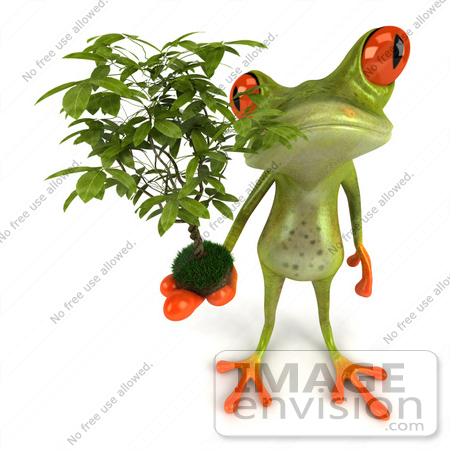 #42896 Royalty-Free (RF) Clipart Illustration of a 3d Red Eyed Tree Frog Holding A Plant - Pose 2 by Julos