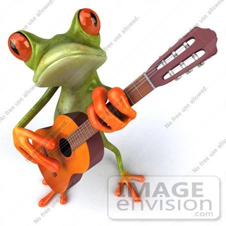 #42907 Royalty-Free (RF) Clipart Illustration of a 3d Red Eyed Tree Frog Guitarist Playing Music - Pose 3 by Julos