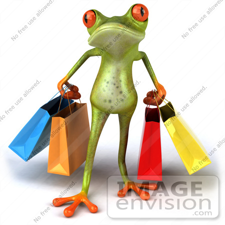 #42909 Royalty-Free (RF) Clipart Illustration of a 3d Red Eyed Tree Frog Carrying Shopping Bags - Pose 1 by Julos