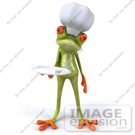 #42914 Royalty-Free (RF) Clipart Illustration of a 3d Red Eyed Tree Frog Chef Holding A Platter - Pose 1 by Julos