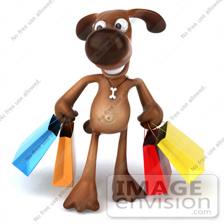 #42922 Royalty-Free (RF) Cartoon Clipart of a 3d Brown Dog Mascot Carrying Shopping Bags - Version 1 by Julos