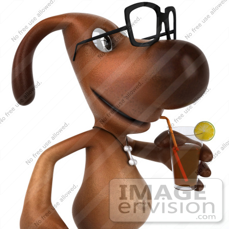 #42926 Royalty-Free (RF) Clipart Cartoon Illustration of a 3d Brown Dog Mascot Wearing Spectacles And Drinking A Beverage - Pose 2 by Julos