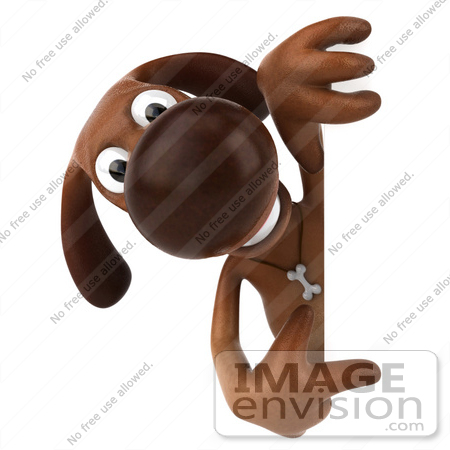 #42929 Royalty-Free (RF) Clipart Cartoon Illustration of a 3d Brown Dog Mascot Pointing At And Looking Around A Sign by Julos