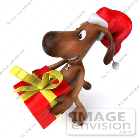 #42930 Royalty-Free (RF) Clipart Cartoon Illustration of a 3d Brown Dog Mascot Carrying A Christmas Gift - Pose 1 by Julos