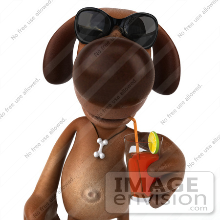 #42940 Royalty-Free (RF) Clipart Illustration of a 3d Brown Dog Mascot Wearing Sunglasses And Sipping A Beverage - Pose 1 by Julos