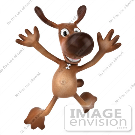 #42953 Royalty-Free (RF) Clipart Illustration of a 3d Brown Dog Mascot Leaping by Julos