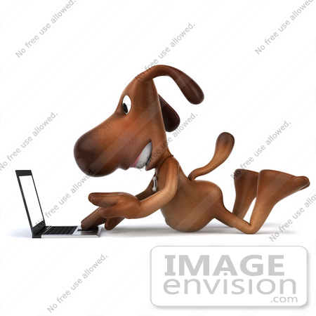 #42956 Royalty-Free (RF) Clipart Illustration of a 3d Brown Dog Mascot With A Laptop - Pose 6 by Julos