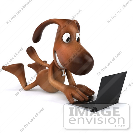 #42957 Royalty-Free (RF) Clipart Illustration of a 3d Brown Dog Mascot With A Laptop - Pose 8 by Julos