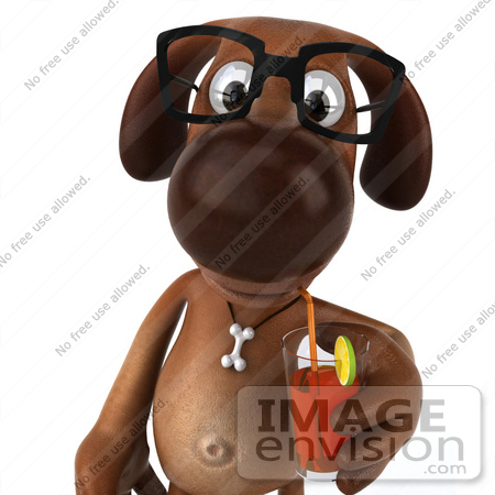 #42959 Royalty-Free (RF) Clipart Illustration of a 3d Brown Dog Mascot Wearing Spectacles And Drinking A Beverage - Pose 1 by Julos