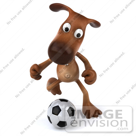 #42960 Royalty-Free (RF) Clipart Illustration of a 3d Brown Dog Mascot Playing Soccer - Pose 3 by Julos