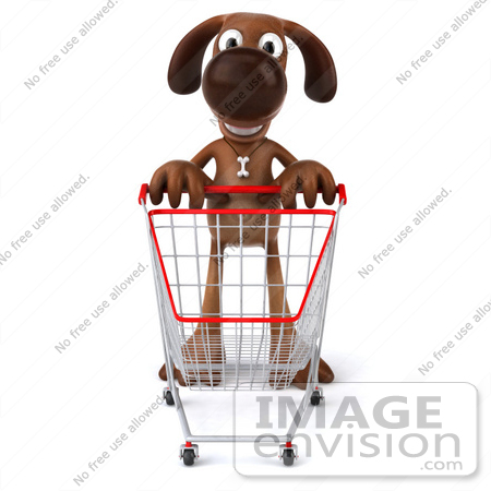 #42963 Royalty-Free (RF) Clipart Illustration of a 3d Brown Dog Mascot Pushing A Shopping Cart - Pose 1 by Julos