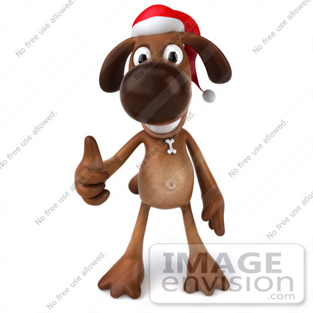 #42967 Royalty-Free (RF) Clipart Illustration of a 3d Brown Dog Mascot Waring A Santa Hat And Giving The Thumbs Up - Pose 1 by Julos
