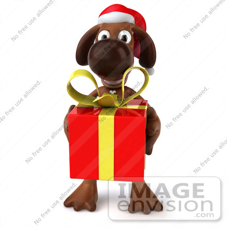 #42969 Royalty-Free (RF) Clipart Illustration of a 3d Brown Dog Mascot Carrying A Christmas Gift - Pose 3 by Julos