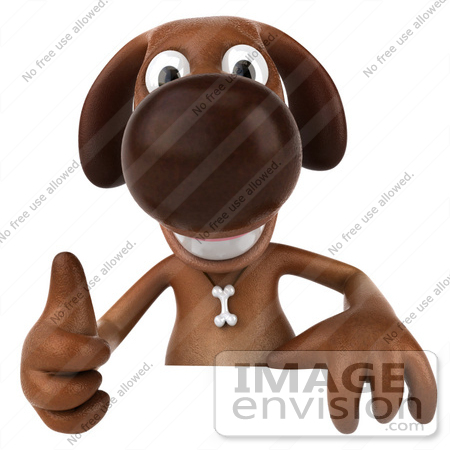 #42970 Royalty-Free (RF) Clipart Illustration of a 3d Brown Dog Mascot Giving The Thumbs Up And Standing Behind A Blank Sign by Julos