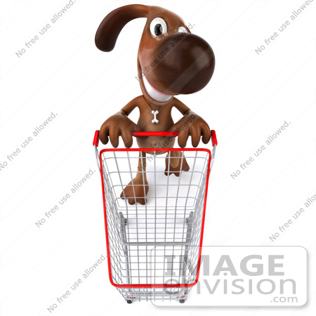 #42971 Royalty-Free (RF) Clipart Illustration of a 3d Brown Dog Mascot Pushing A Shopping Cart - Pose 3 by Julos