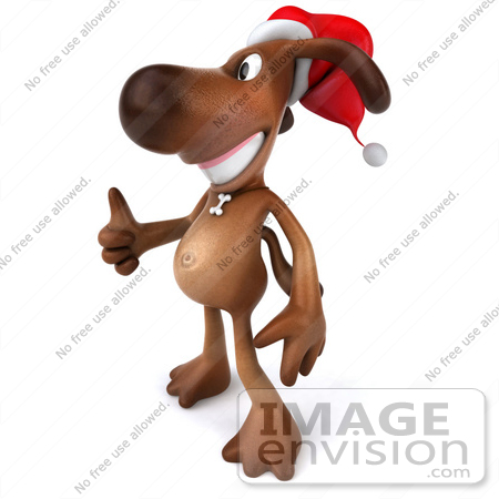 #42975 Royalty-Free (RF) Clipart Illustration of a 3d Brown Dog Mascot Waring A Santa Hat And Giving The Thumbs Up - Pose 2 by Julos