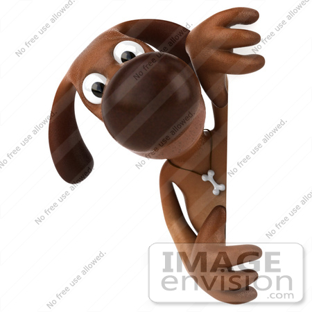 #42976 Royalty-Free (RF) Clipart Illustration of a 3d Brown Dog Mascot Looking Around A Sign by Julos