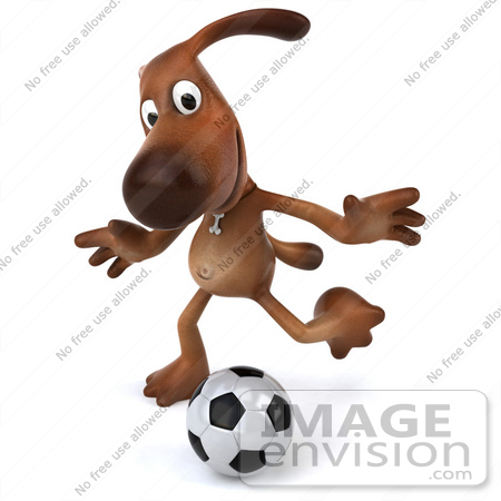 #42977 Royalty-Free (RF) Clipart Illustration of a 3d Brown Dog Mascot Playing Soccer - Pose 4 by Julos