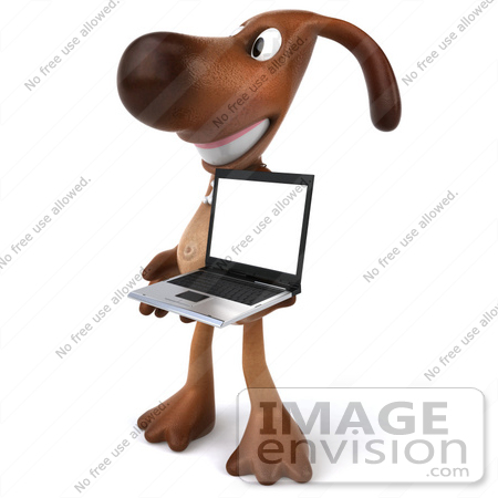 #42978 Royalty-Free (RF) Clipart Illustration of a 3d Brown Dog Mascot With A Laptop - Pose 3 by Julos