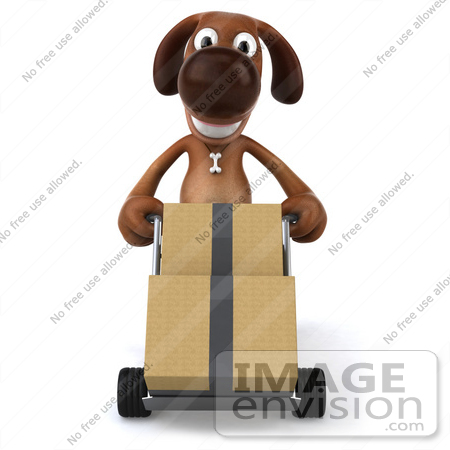 #42981 Royalty-Free (RF) Clipart Illustration of a 3d Brown Dog Mascot Moving Boxes With A Hand Truck - Pose 1 by Julos