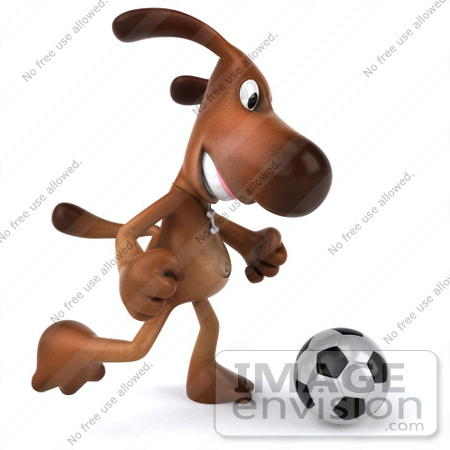 #42983 Royalty-Free (RF) Clipart Illustration of a 3d Brown Dog Mascot Playing Soccer - Pose 2 by Julos