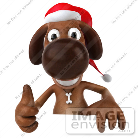 #42987 Royalty-Free (RF) Clipart Illustration of a 3d Brown Christmas Pooch Character Giving The Thumbs Up Behind A Blank Sign by Julos