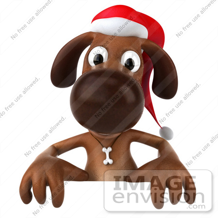 #42990 Royalty-Free (RF) Clipart Illustration of a 3d Brown Christmas Pooch Character Behind A Blank Sign by Julos