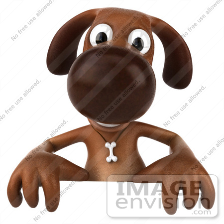 #42994 Royalty-Free (RF) Clipart Illustration of a 3d Brown Dog Mascot Standing Behind A Blank Sign by Julos