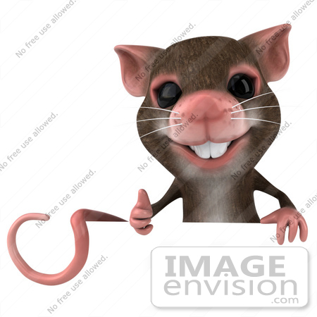 #42997 Royalty-Free (RF) Cartoon Clipart Illustration of a 3d Mouse Mascot Giving The Thumbs Up And Holding A Blank Sign by Julos