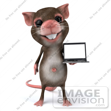 #42998 Royalty-Free (RF) Cartoon Clipart Illustration of a 3d Mouse Mascot Presenting A Laptop - Version 1 by Julos