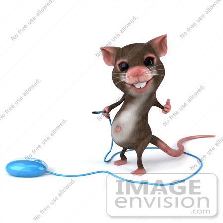 #43000 Royalty-Free (RF) Cartoon Clipart Illustration of a 3d Mouse Mascot Holding The Cable To A Computer Mouse - Version 1 by Julos
