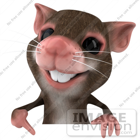 #43004 Royalty-Free (RF) Cartoon Clipart Illustration of a 3d Mouse Mascot Pointing Down To And Holding A Blank Sign by Julos