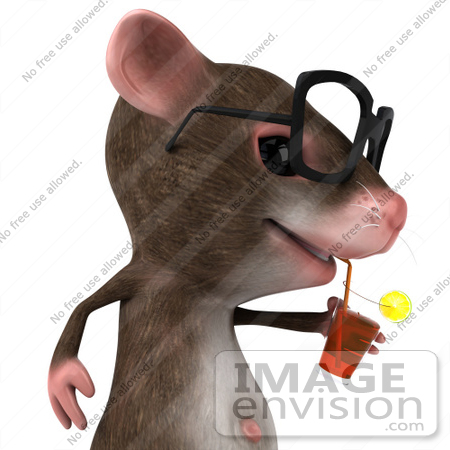#43011 Royalty-Free (RF) Cartoon Clipart Illustration of a 3d Mouse Mascot Wearing Spectacles And Sipping A Beverage - Pose 2 by Julos