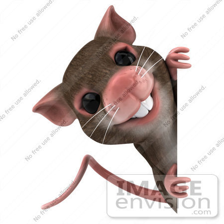 #43014 Royalty-Free (RF) Cartoon Clipart Illustration of a 3d Mouse Mascot Looking Around A Blank Sign by Julos